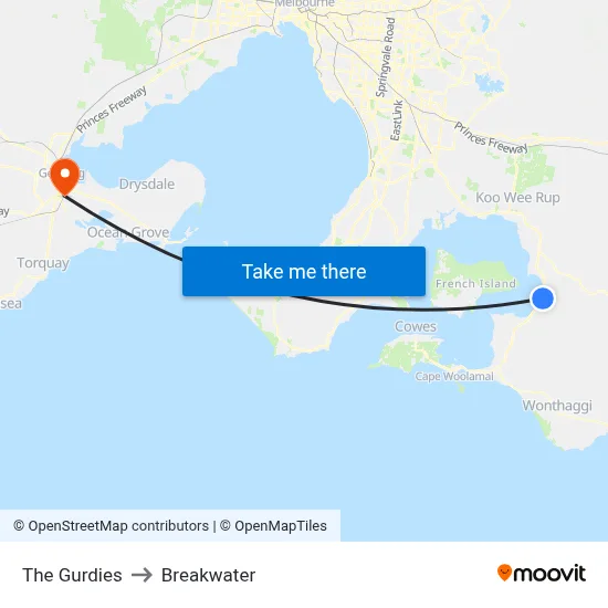 The Gurdies to Breakwater map