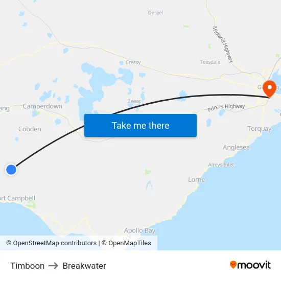 Timboon to Breakwater map