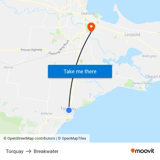 Torquay to Breakwater map