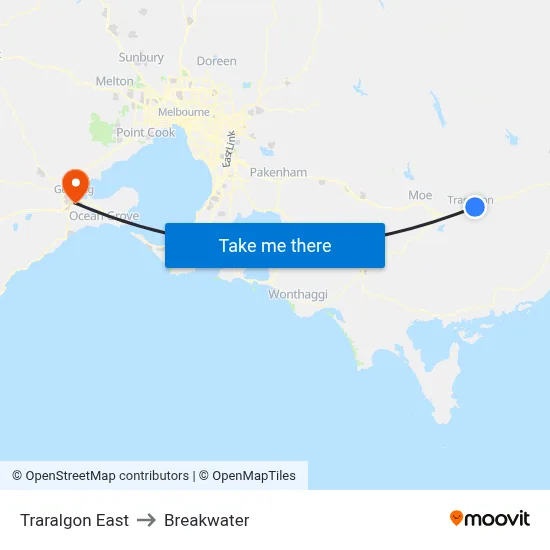 Traralgon East to Breakwater map