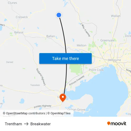 Trentham to Breakwater map