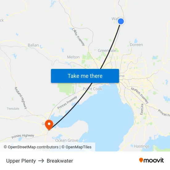 Upper Plenty to Breakwater map