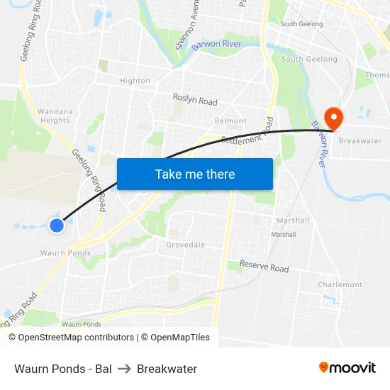 Waurn Ponds - Bal to Breakwater map