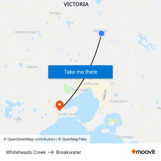 Whiteheads Creek to Breakwater map