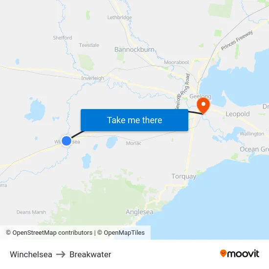 Winchelsea to Breakwater map