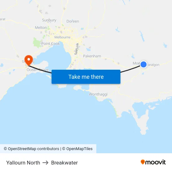 Yallourn North to Breakwater map