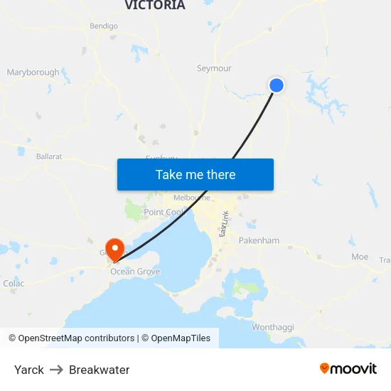 Yarck to Breakwater map