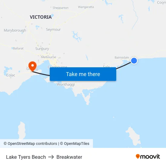 Lake Tyers Beach to Breakwater map
