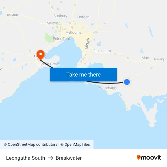 Leongatha South to Breakwater map