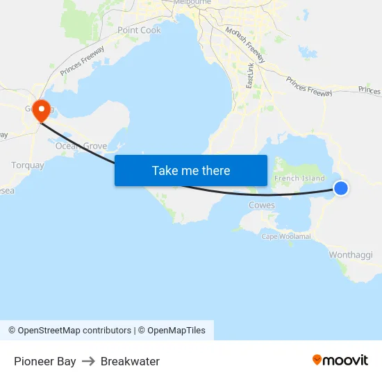 Pioneer Bay to Breakwater map