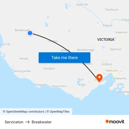 Serviceton to Breakwater map