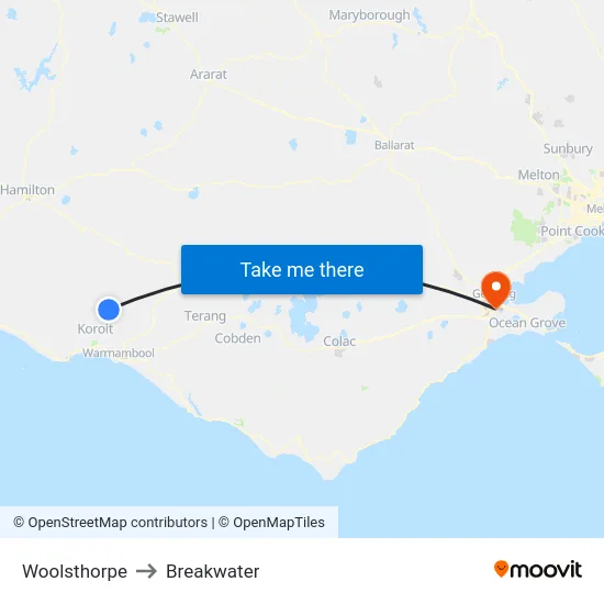 Woolsthorpe to Breakwater map