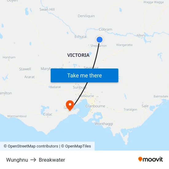 Wunghnu to Breakwater map