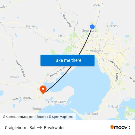 Craigieburn - Bal to Breakwater map