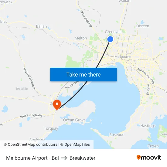 Melbourne Airport - Bal to Breakwater map