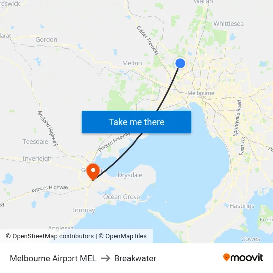 Melbourne Airport MEL to Breakwater map
