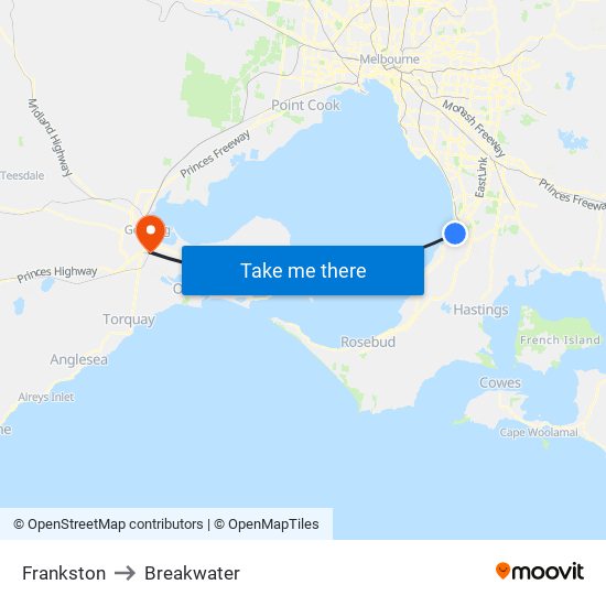 Frankston to Breakwater map