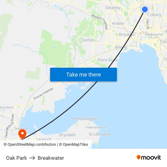 Oak Park to Breakwater map