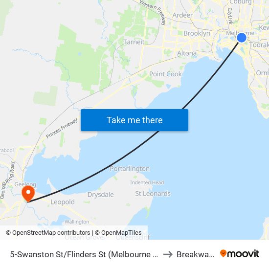 5-Swanston St/Flinders St (Melbourne City) to Breakwater map