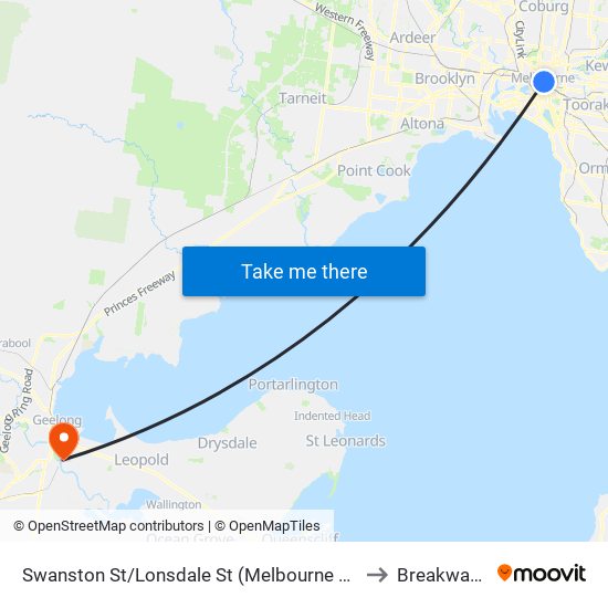 Swanston St/Lonsdale St (Melbourne City) to Breakwater map