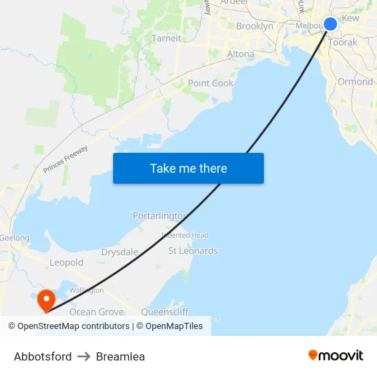 Abbotsford to Breamlea map