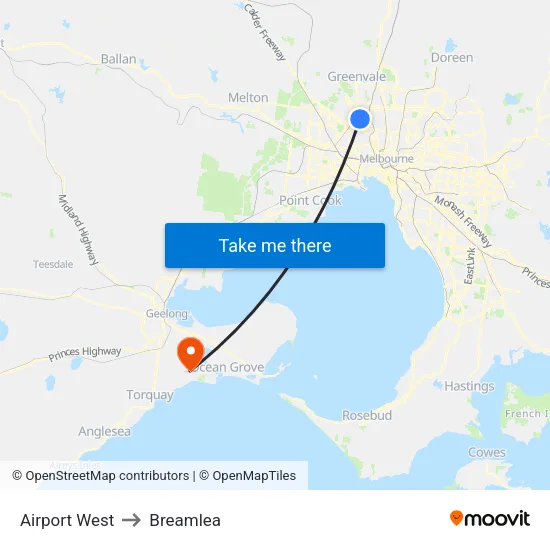Airport West to Breamlea map