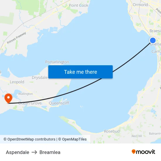 Aspendale to Breamlea map