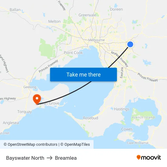 Bayswater North to Breamlea map