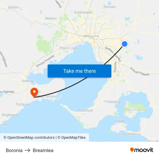 Boronia to Breamlea map