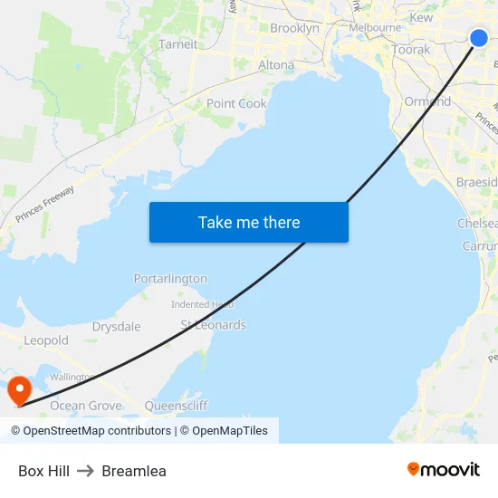 Box Hill to Breamlea map
