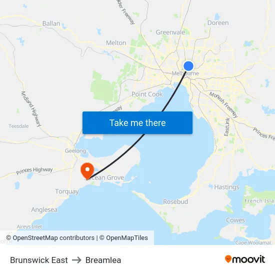 Brunswick East to Breamlea map