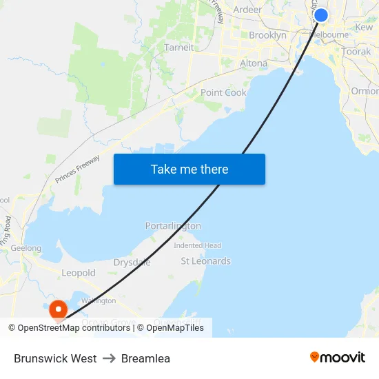Brunswick West to Breamlea map