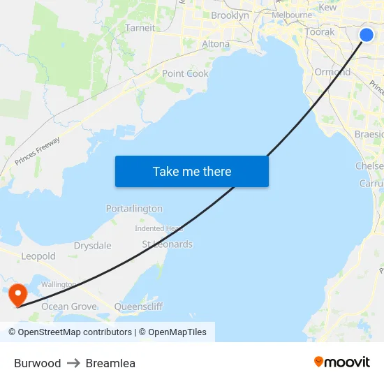 Burwood to Breamlea map