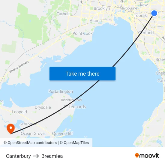 Canterbury to Breamlea map