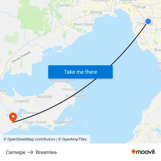 Carnegie to Breamlea map