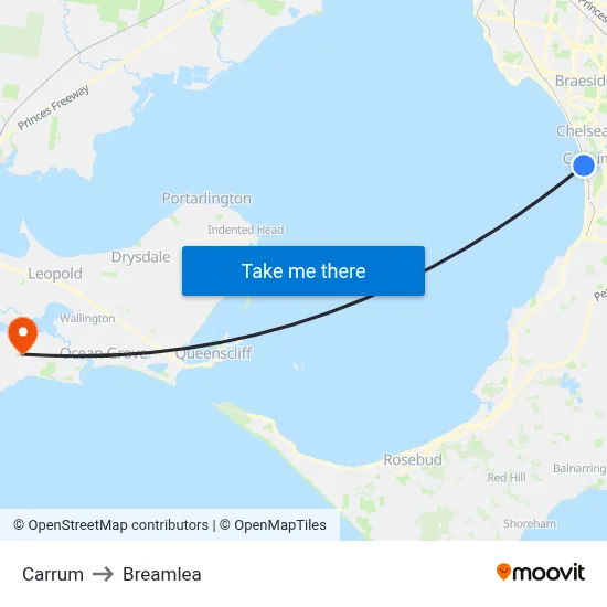 Carrum to Breamlea map