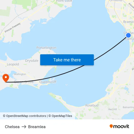 Chelsea to Breamlea map