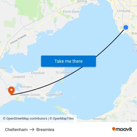 Cheltenham to Breamlea map
