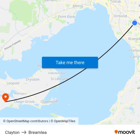 Clayton to Breamlea map