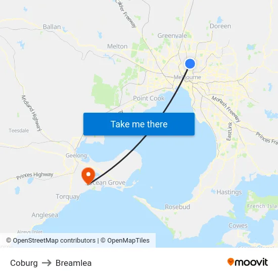 Coburg to Breamlea map