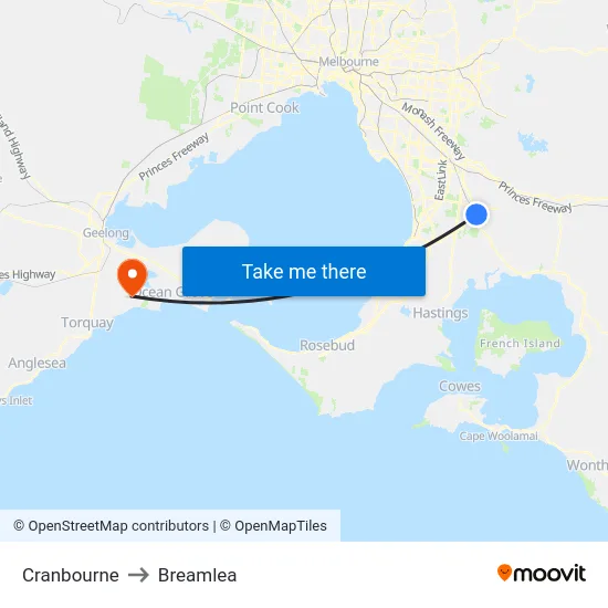 Cranbourne to Breamlea map