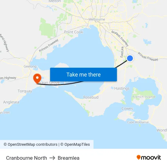 Cranbourne North to Breamlea map