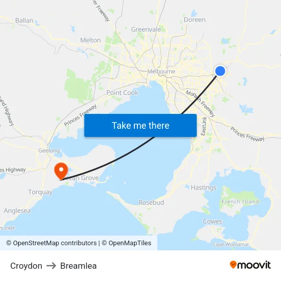 Croydon to Breamlea map