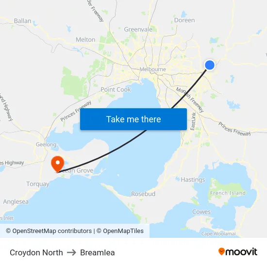 Croydon North to Breamlea map