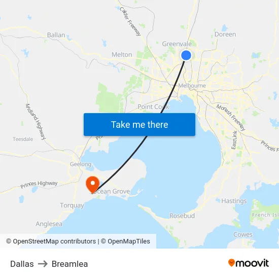 Dallas to Breamlea map