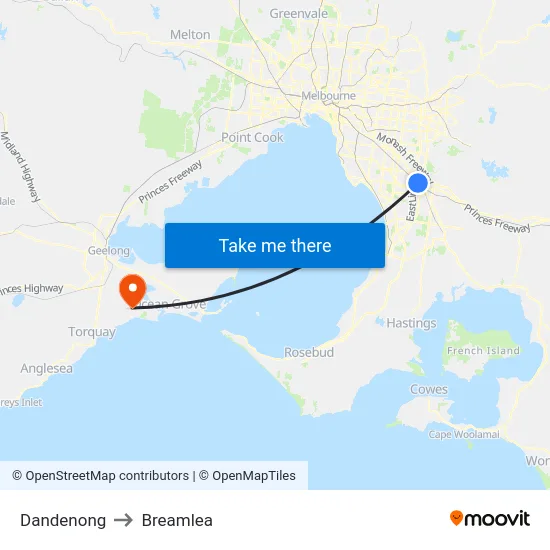 Dandenong to Breamlea map