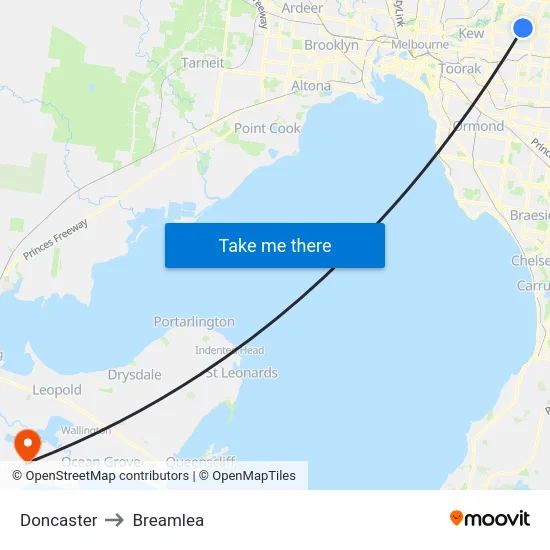 Doncaster to Breamlea map