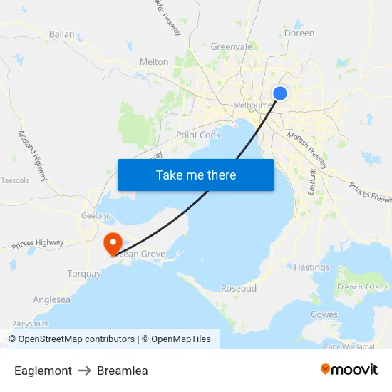 Eaglemont to Breamlea map