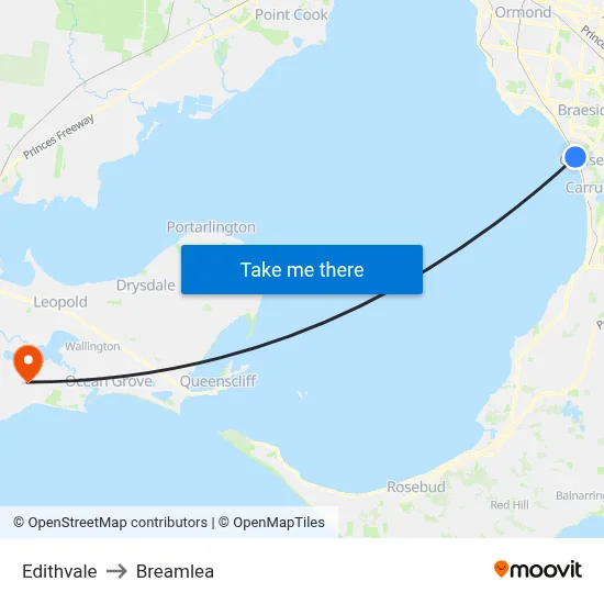 Edithvale to Breamlea map