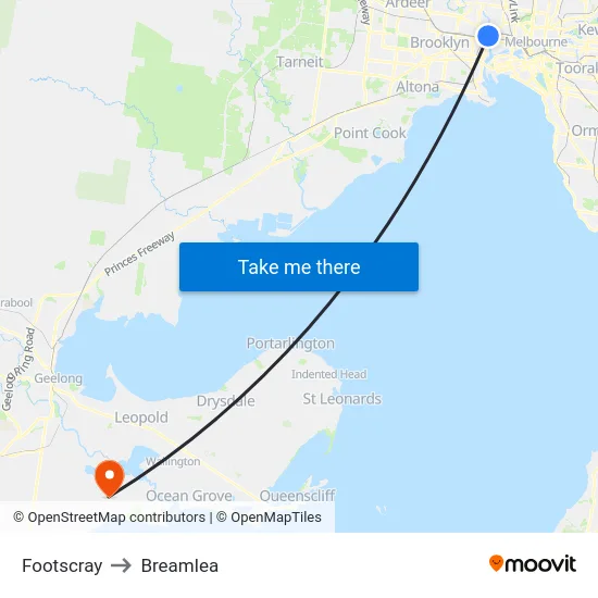 Footscray to Breamlea map